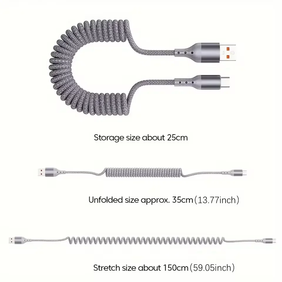 100W USB Type C Spring Car Fas - огляд і ціна Coiled Usb Cable