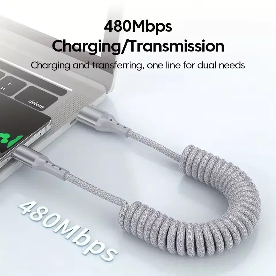 100W USB Type C Spring Car Fas - огляд і ціна Coiled Usb Cable