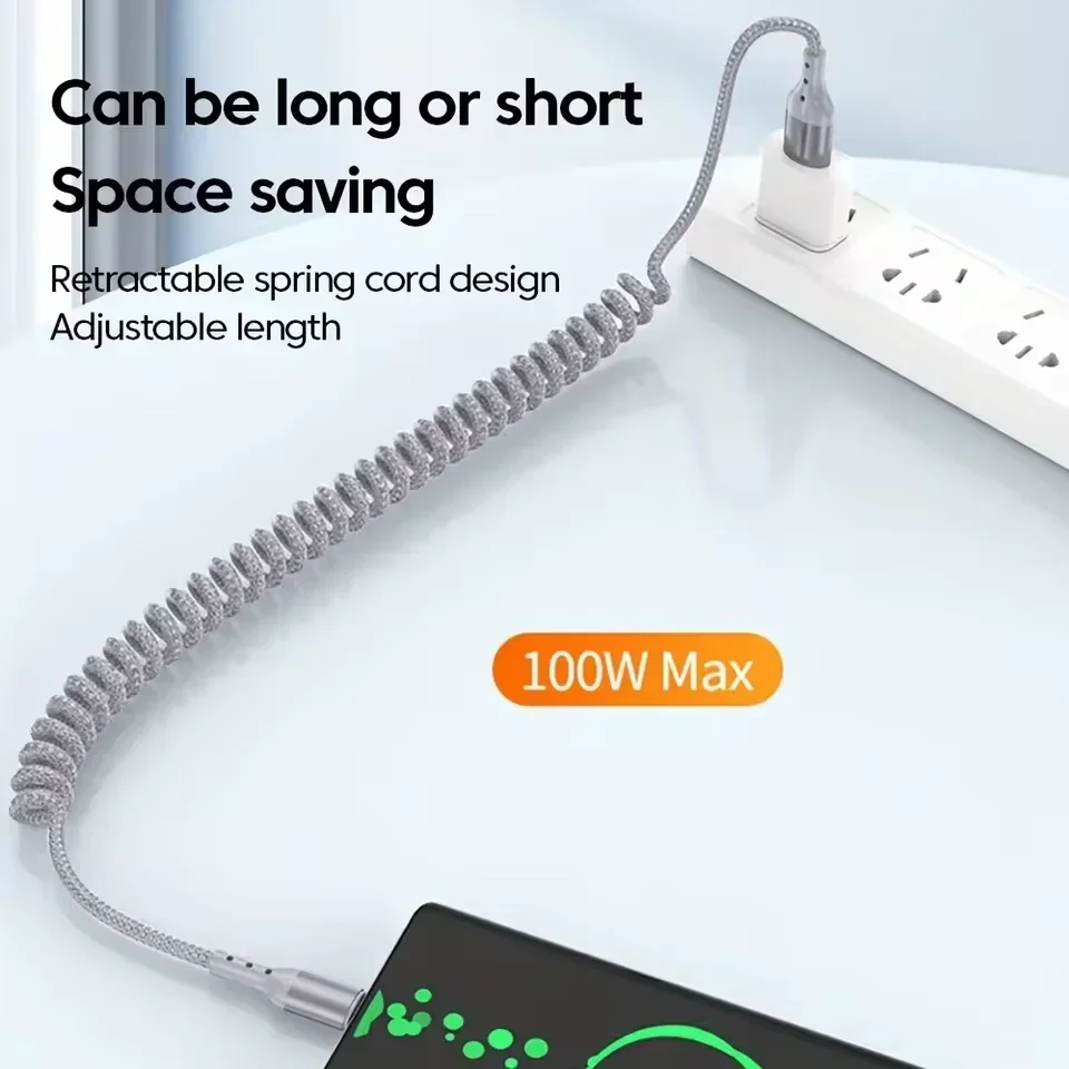 100W USB Type C Spring Car Fas - огляд і ціна Coiled Usb Cable