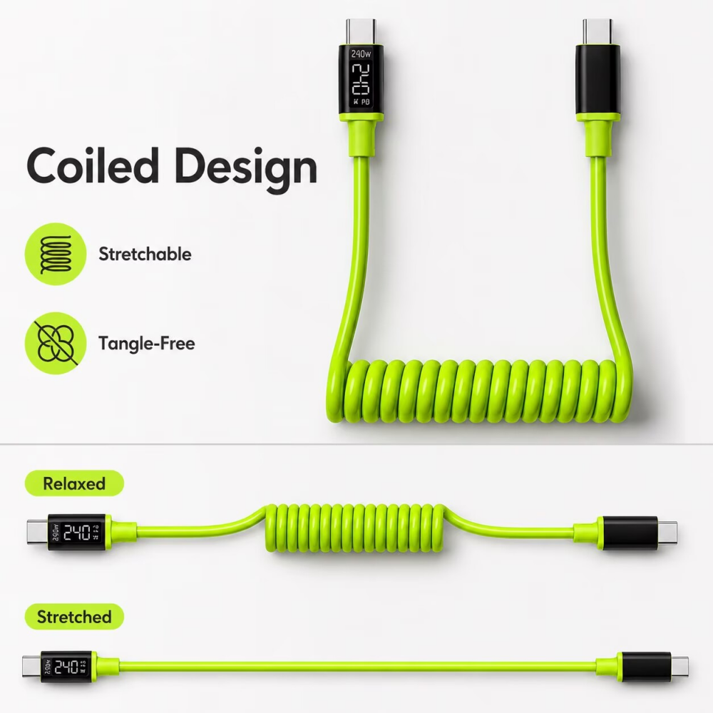 240W USB C/USB-A to C Coiled C - огляд і ціна Coiled Usb Cable