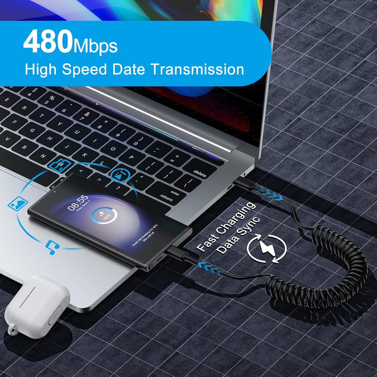 Android Auto USB C to USB C Ca - огляд і ціна Coiled Usb Cable